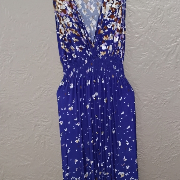 Seven Islands Wome'sWhite and Blue Plunge Neck Sleeveless Maxi Dress Size L - Picture 8 of 11